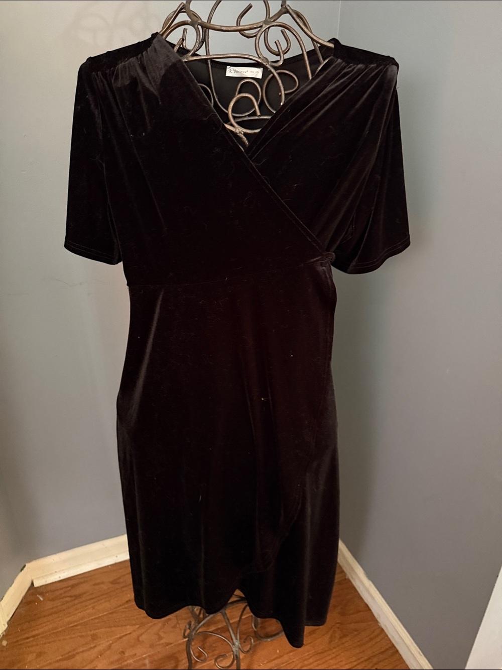 Black Velvet Wrap-Style Midi Dress